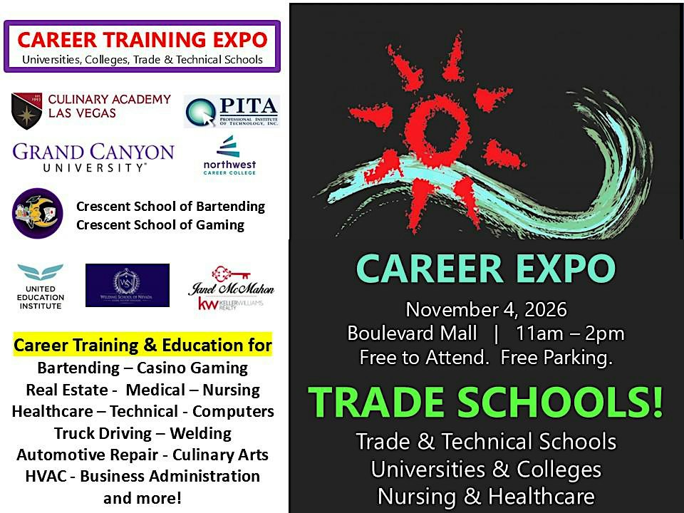 Career Training Expo. The Best Trade & Technical Schools. Free to Attend