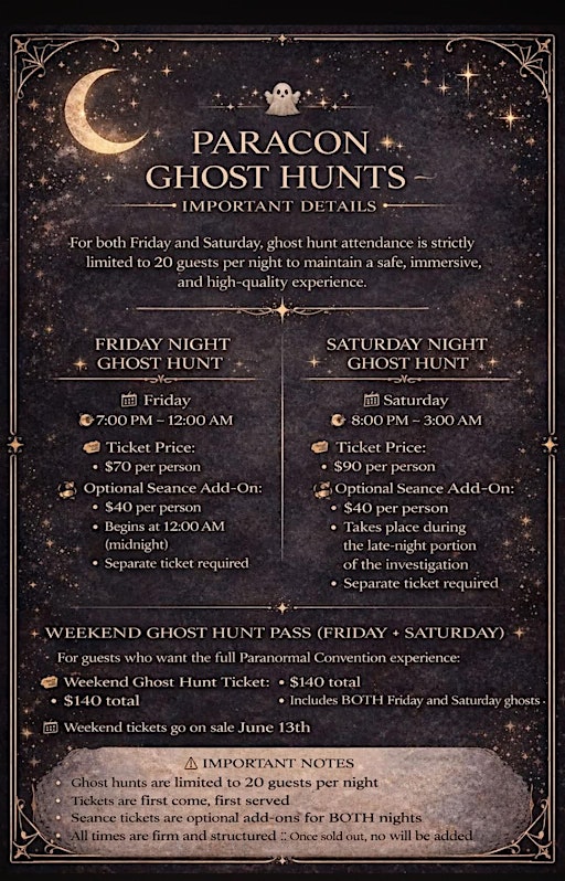 Weekend ghost hunting pass ( sat & sun)