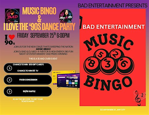 Bad Entertainment Music Bingo & I Love The '90s Dance Party