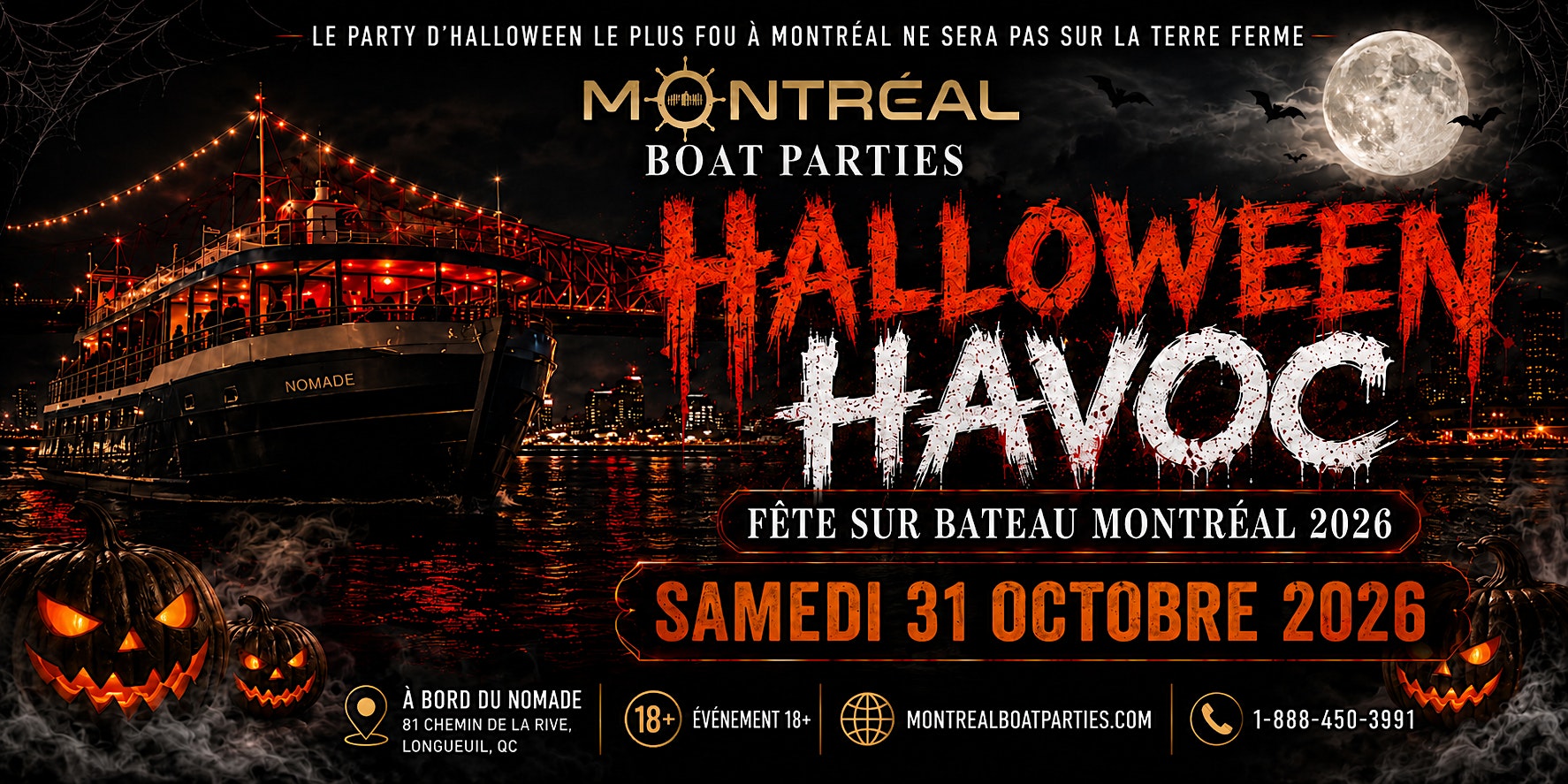 FÊTE SUR BATEAU HALLOWEEN HAVOC MONTRÉAL 2026 | LE VAISSEAU FANTÔME
