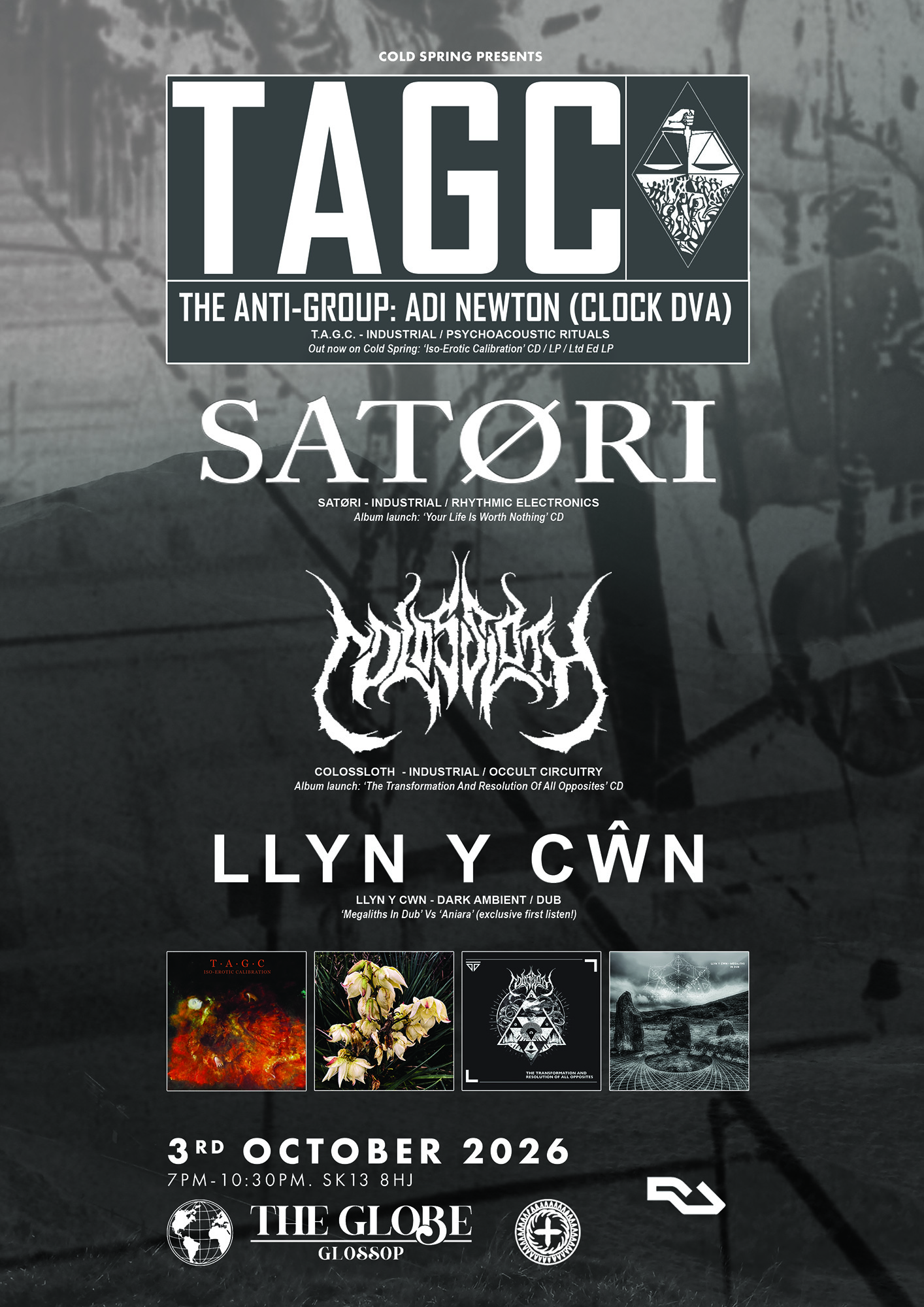 T.A.G.C. (Adi Newton // Clock DVA) at The Globe Glossop + SATØRI + COLOSSLOTH + LLYN Y CWN