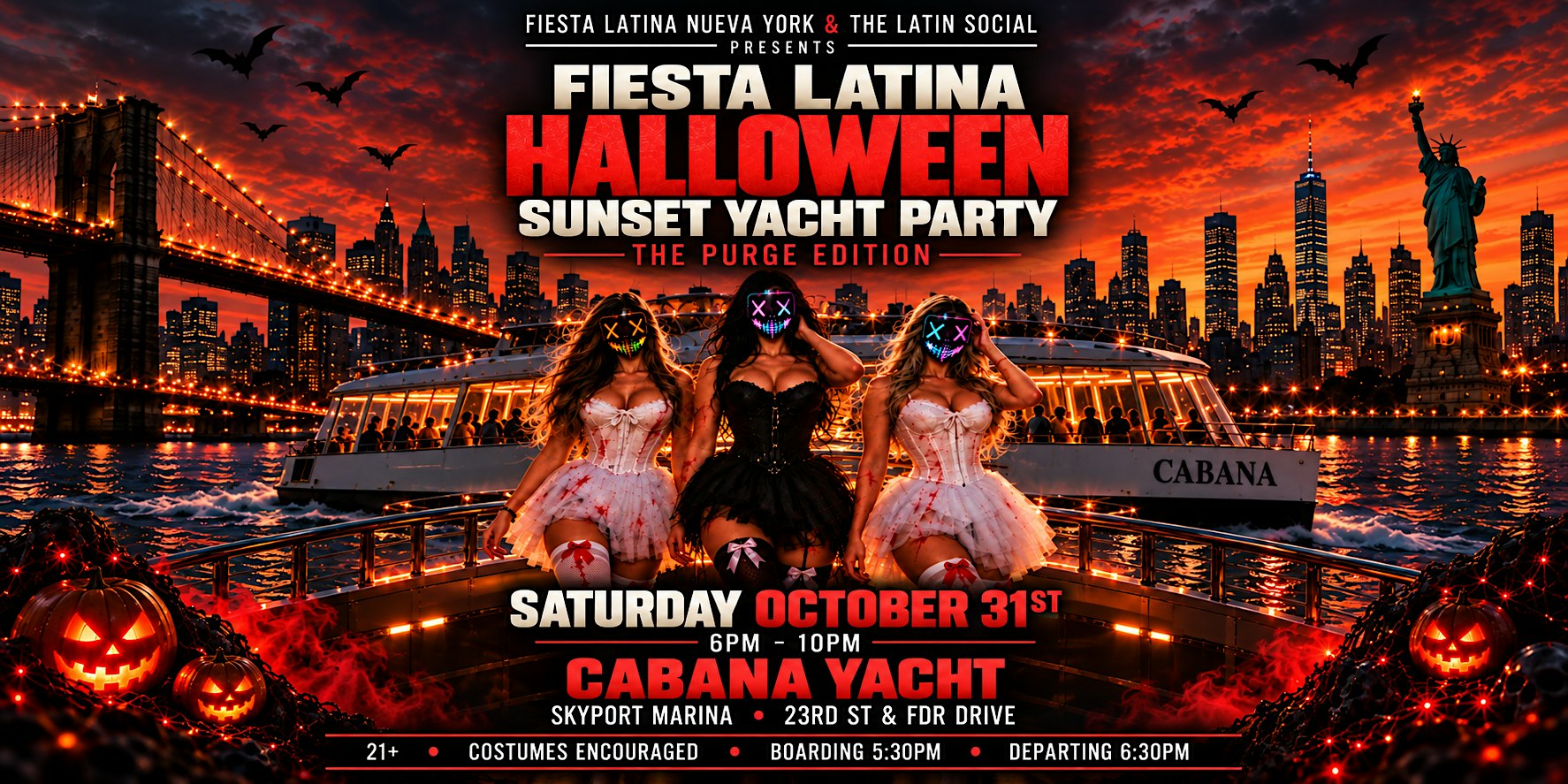 Sat, Oct 31st: Fiesta Latina Halloween Sunset Yacht Party – The Purge