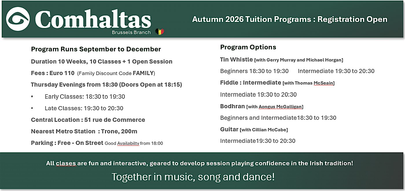 Comhaltas Brussels - Music School - 2026 Autumn/Winter Program