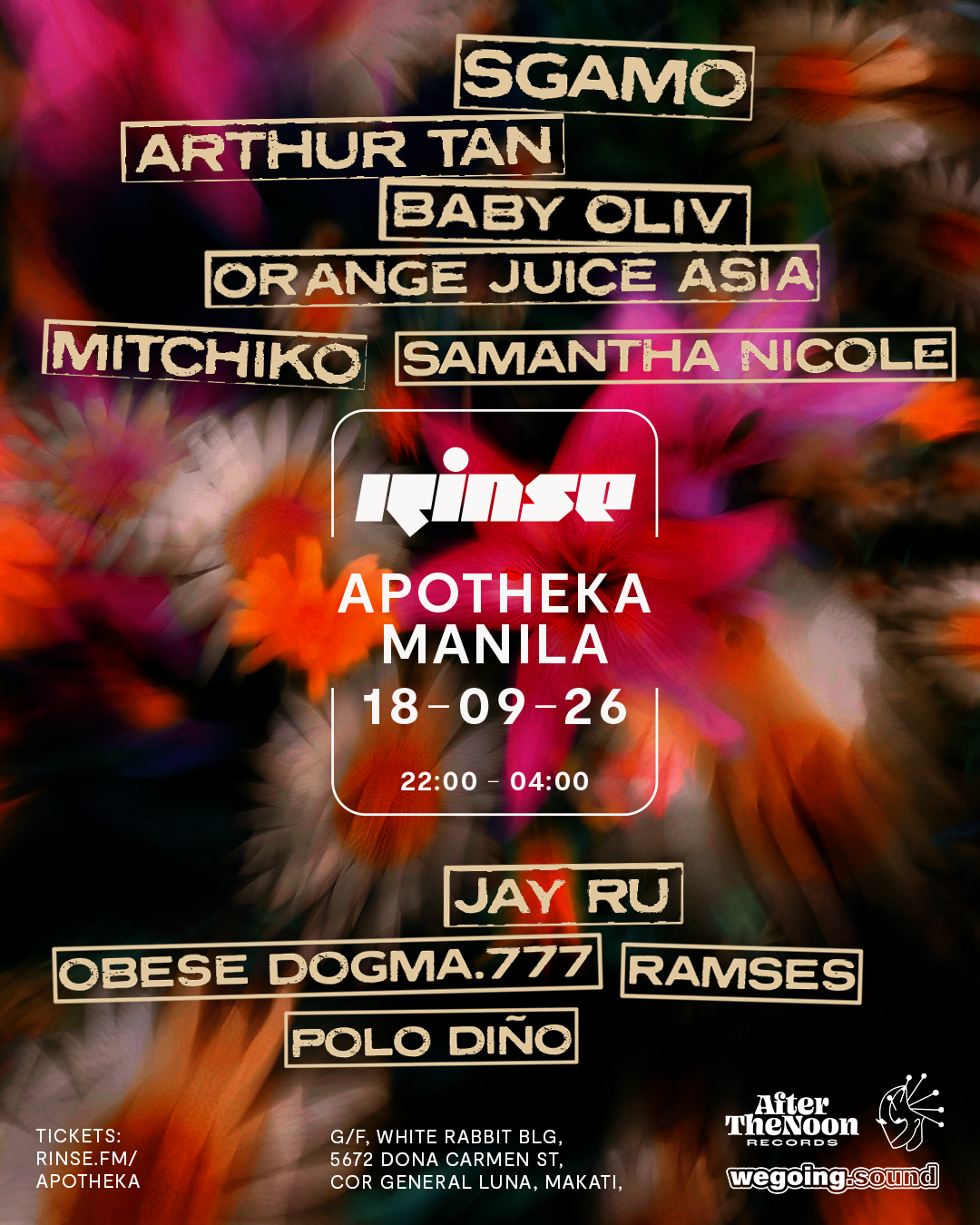 Rinse x After The Noon Records x wegoing.sound: Sgamo, Orange Juice Asia, Baby Oliv+ more