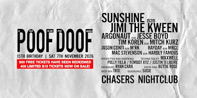 POOF DOOF 15th Birthday - Sat 7th November