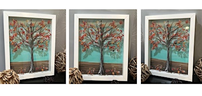 Crushed Glass & Painted Autumn Fall Tree  in Frame Paint Sip Art Class