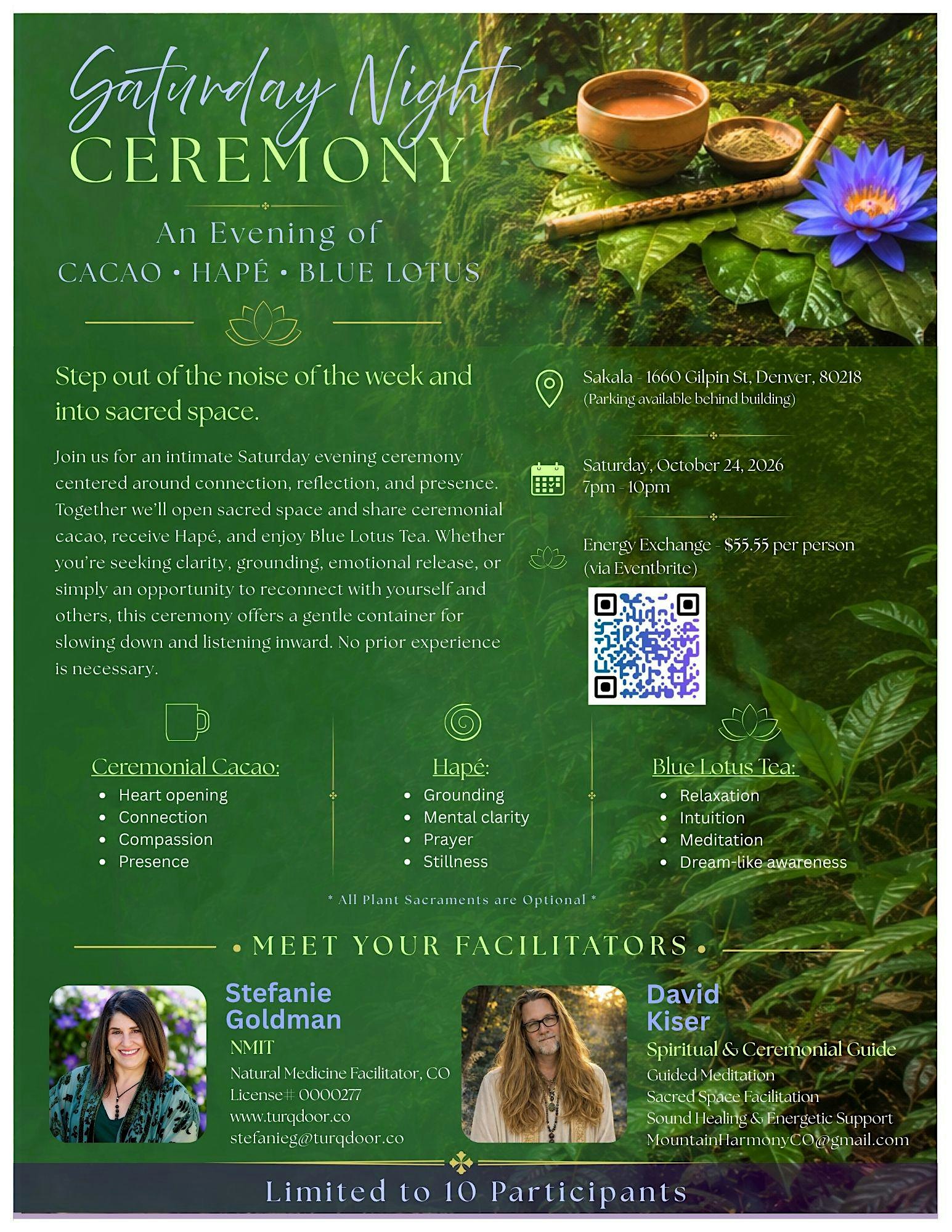 Saturday Ceremony: An Evening of Cacao, Hapé, and Blue Lotus w/ Sound Bath