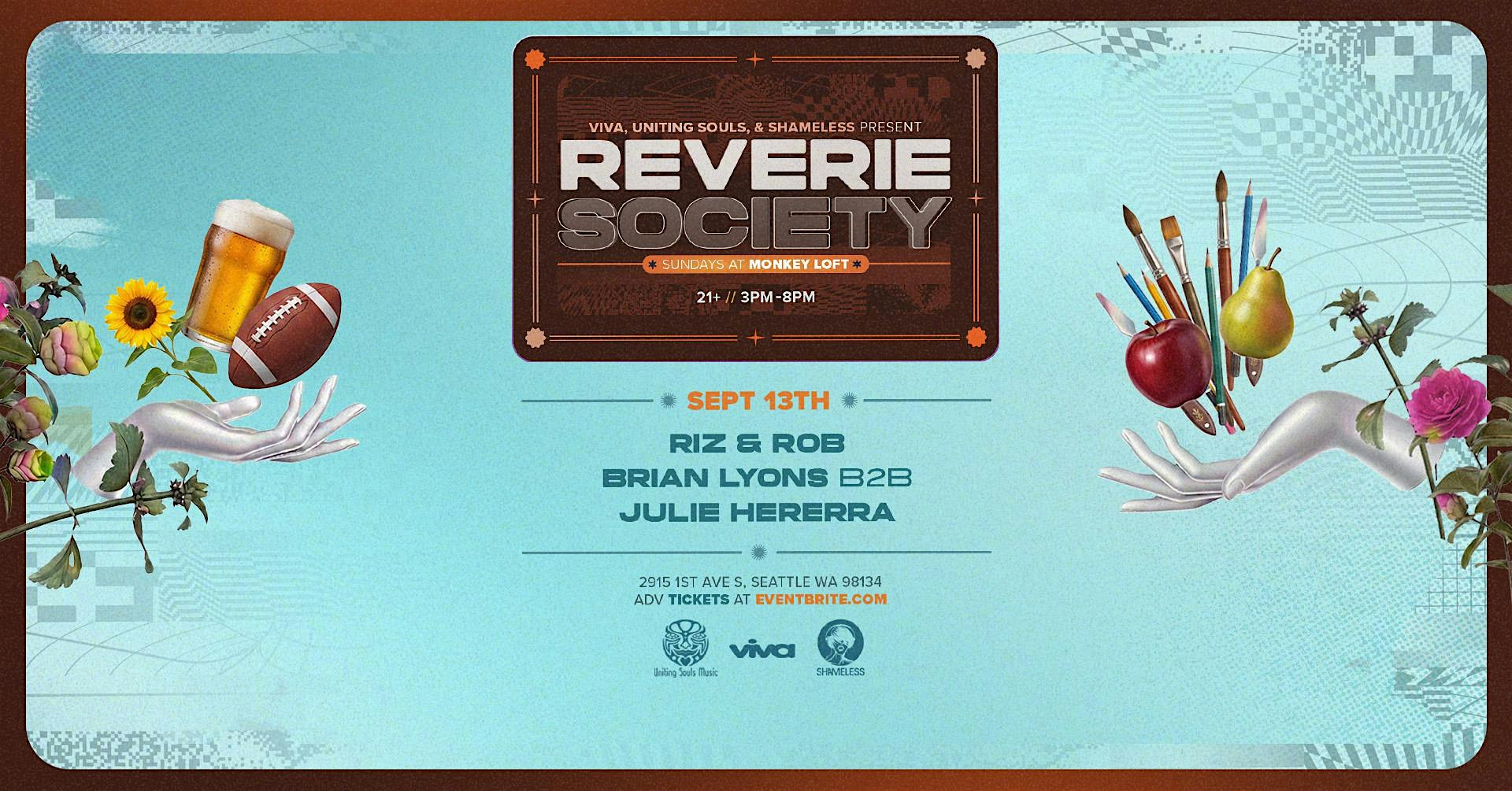 Reverie Society : Sunday 9/13/26 - Riz & Rob, Brian Lyons, Julie Herrera