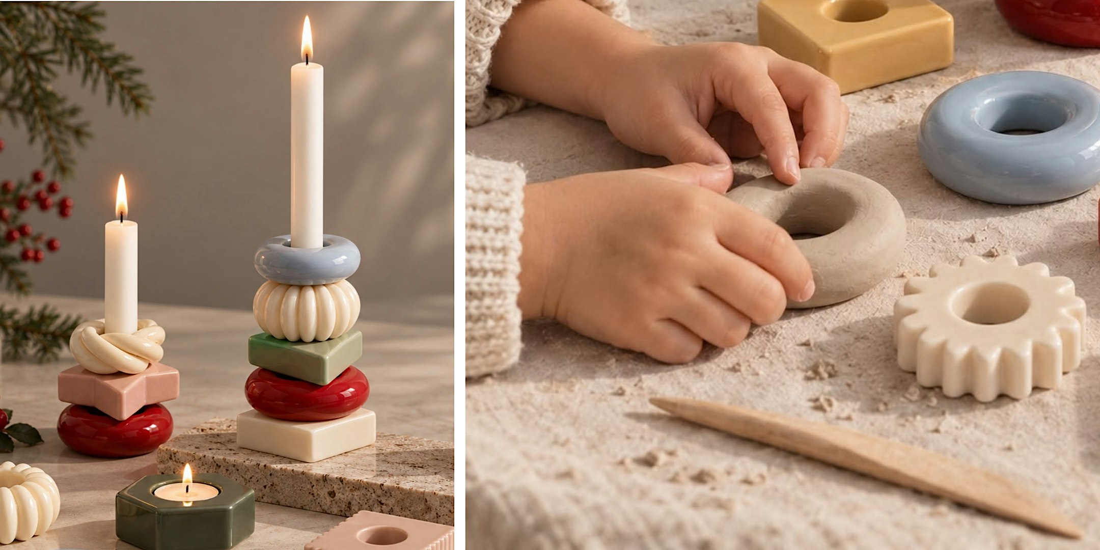 clay for kids: Modulare Kerzenhalter töpfern, ab 6 Jahre