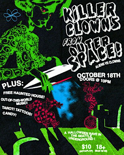 KILLER CLOWNS FROM OUTER SPACE: alien-clown carnival rave