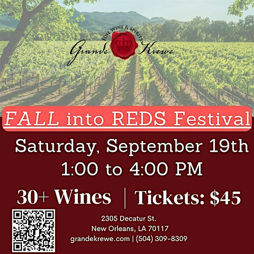 FALL INTO REDS WINE FESTIVAL SATURDAY SEPTEMBER 19 1-4PM