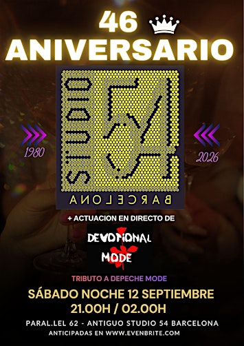 46 ANIVERSARIO STUDIO 54 BARCELONA + Concierto DEVOTIONAL MODE