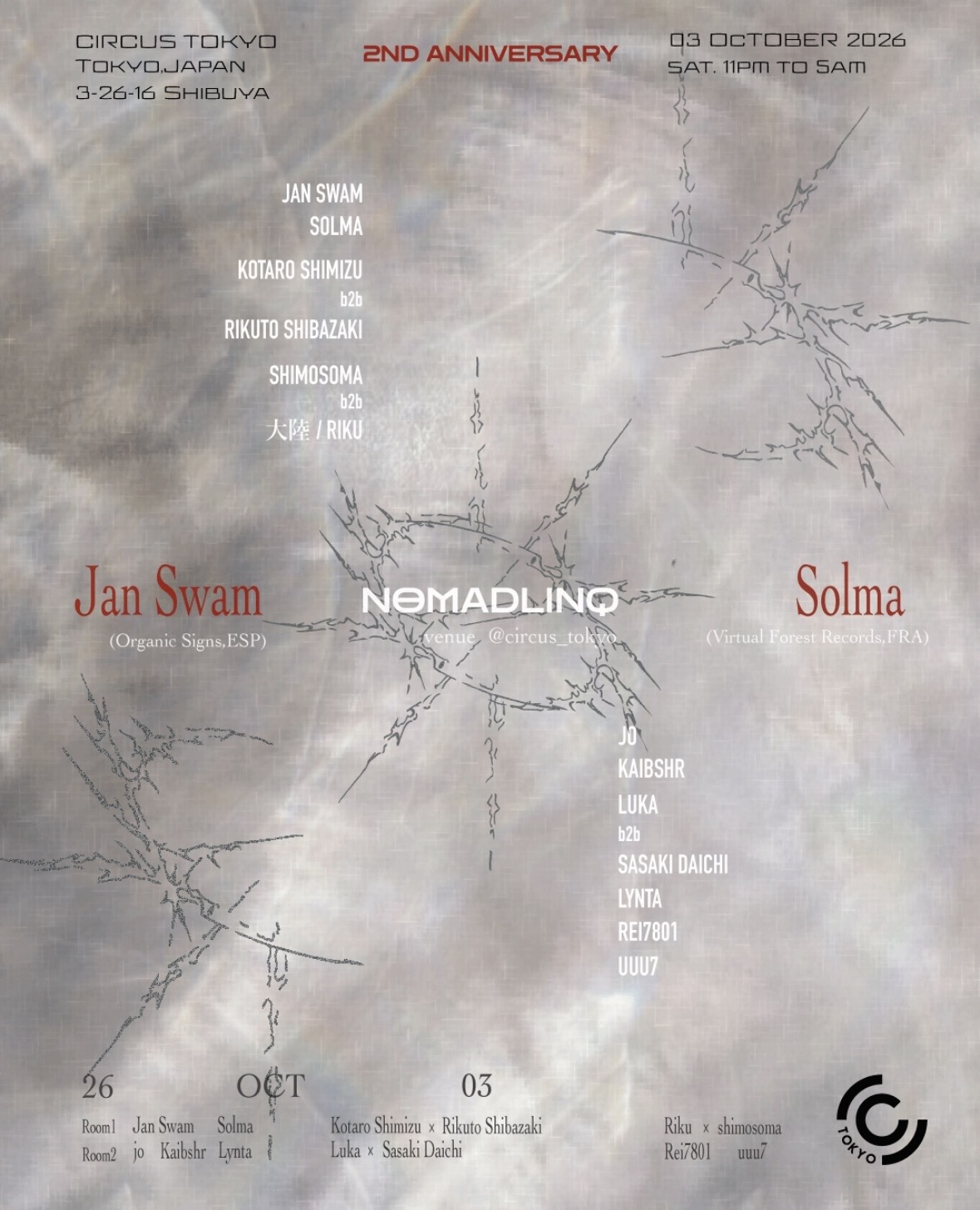 Nomadlinq -2nd anniversary- with Jan Swam,Solma [Techno,Trance,Bass]