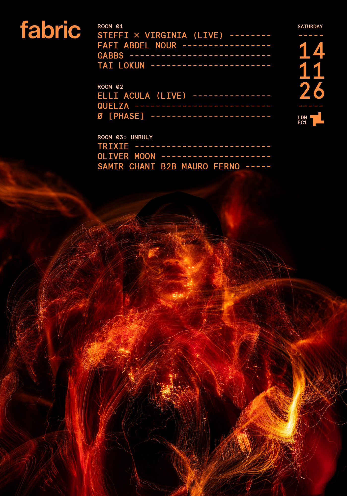 fabric: Steffi x Virginia (Live), Elli Acula (Live), Gabbs, Quelza, Fafi Abdel Nour, Ø [Phase]