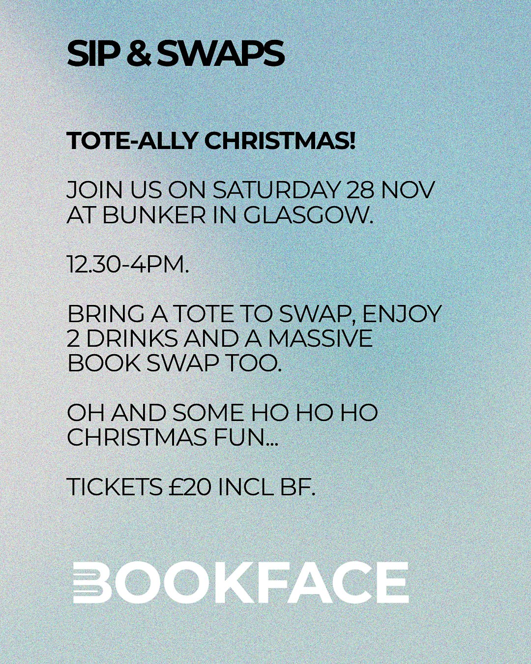 TOTE-ALLY Christmas: Bookface Sip & Swap at Bunker