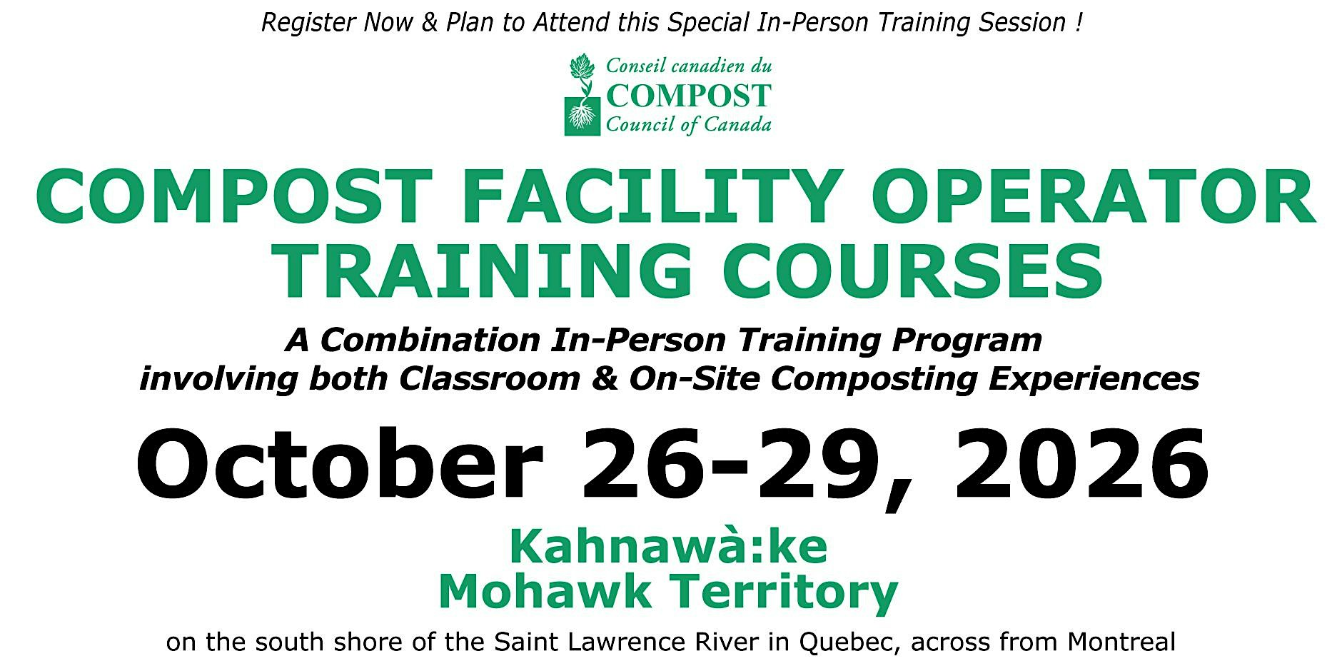 Compost Facility Operator Training  October 26-29, 2026