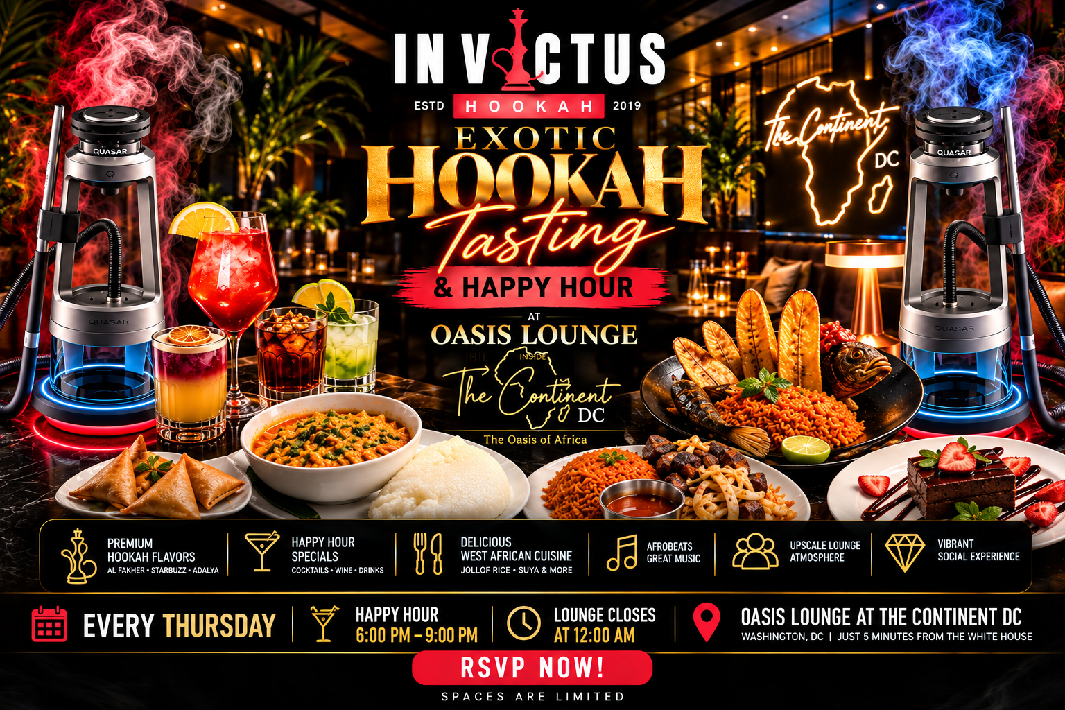 Invictus Hookah's Tasting with Happy Hour + Drinks At The Continent DC