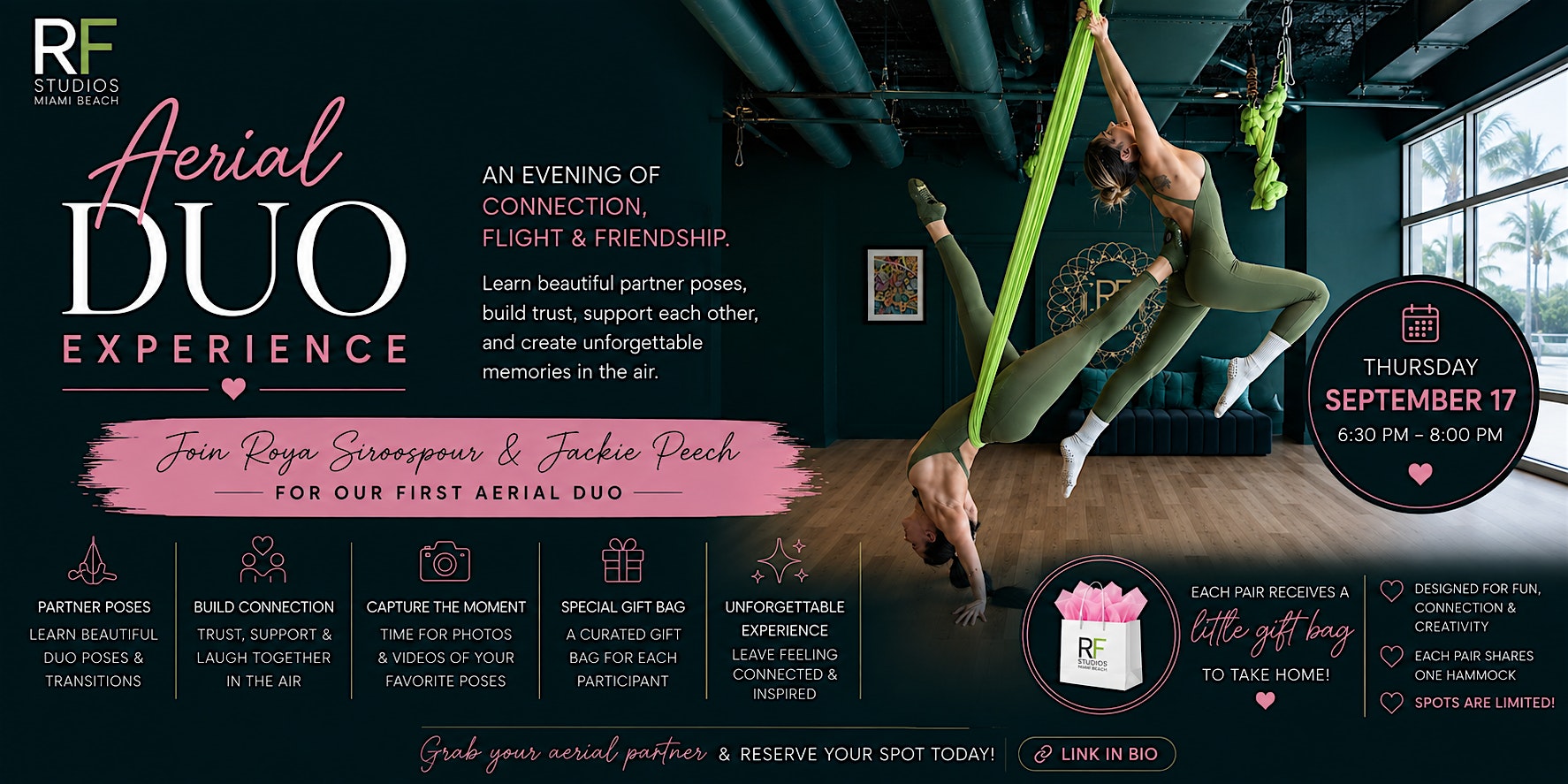 Aerial Duo Experience | Beginner Partner Aerial Yoga in Miami Beach