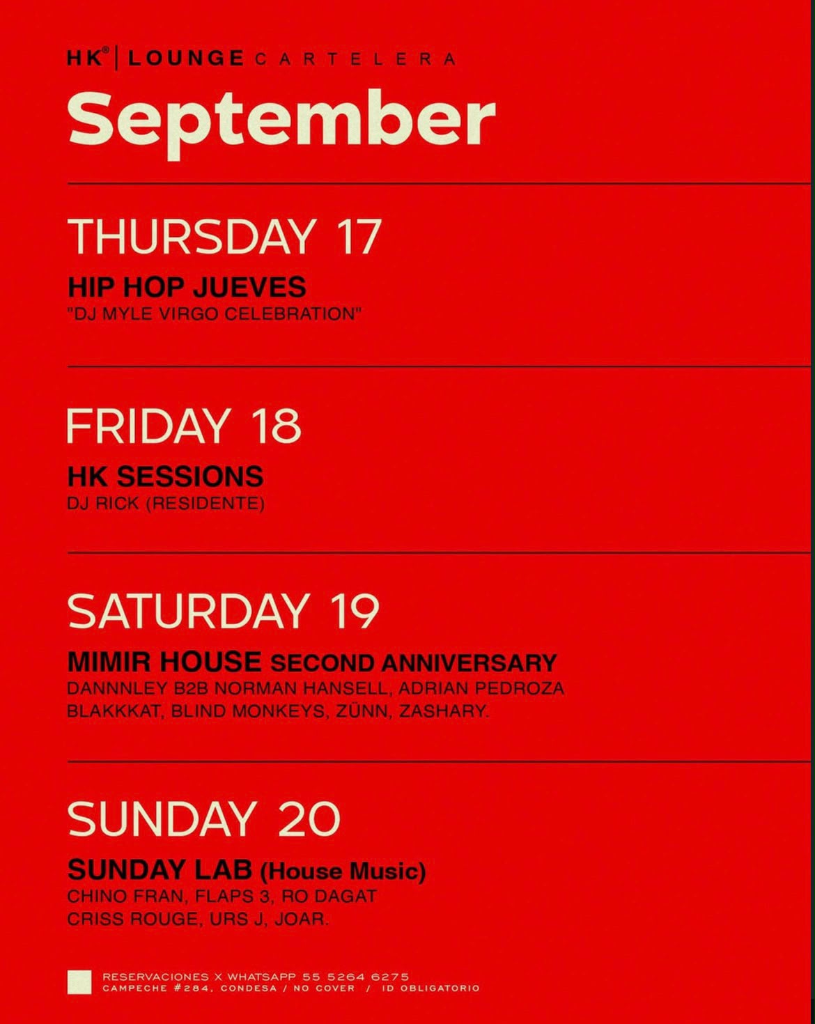 HOOKAH CARTELERA SEPTIEMBRE