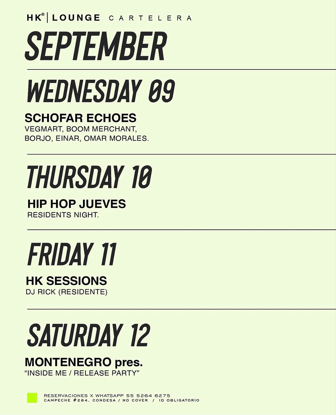 HOOKAH CARTELERA SEPTIEMBRE