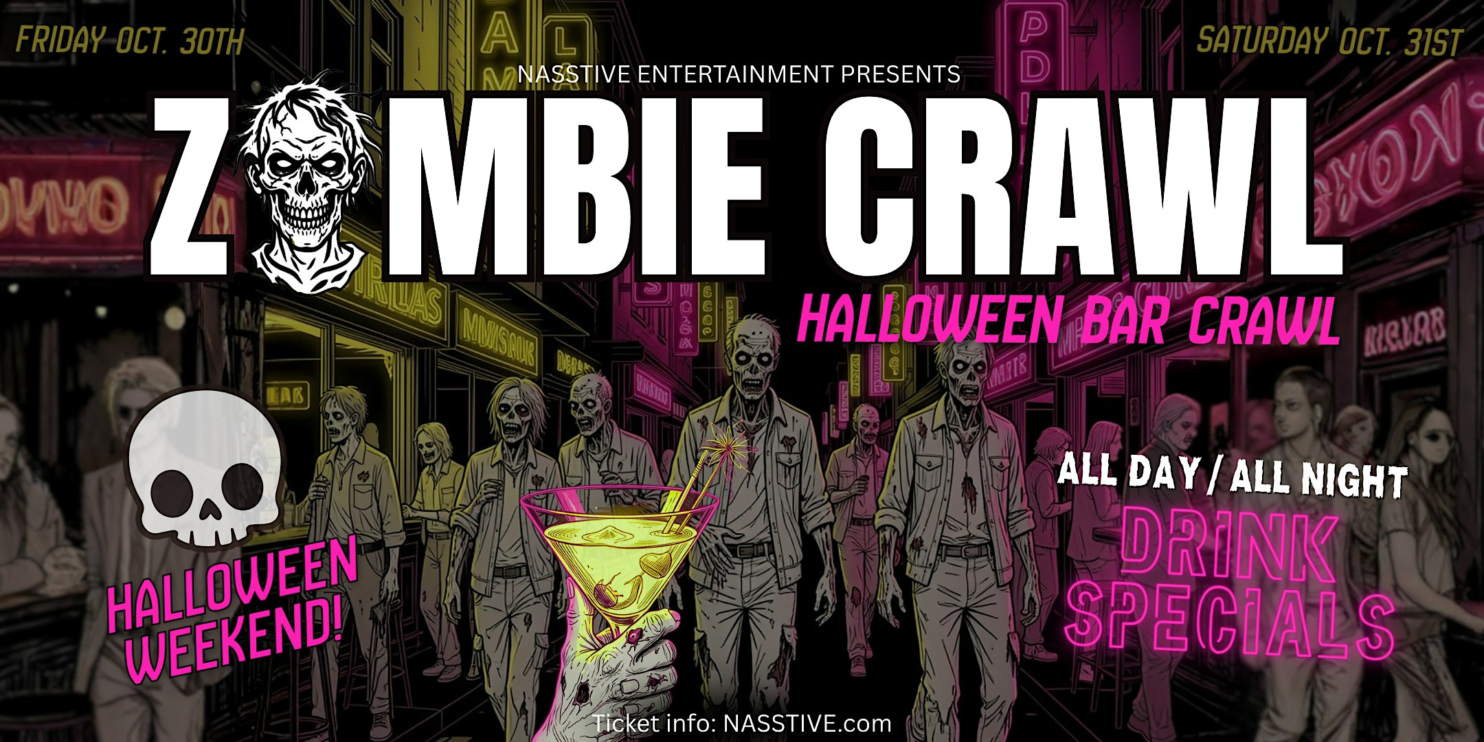 DENVER ZOMBIE CRAWL - Halloween Bar Crawl - Party Pass to 10+ Bars