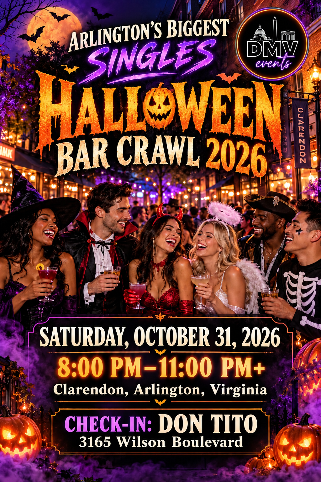 🎃 ARLINGTON’S BIGGEST SINGLES HALLOWEEN BAR CRAWL 2026 👻