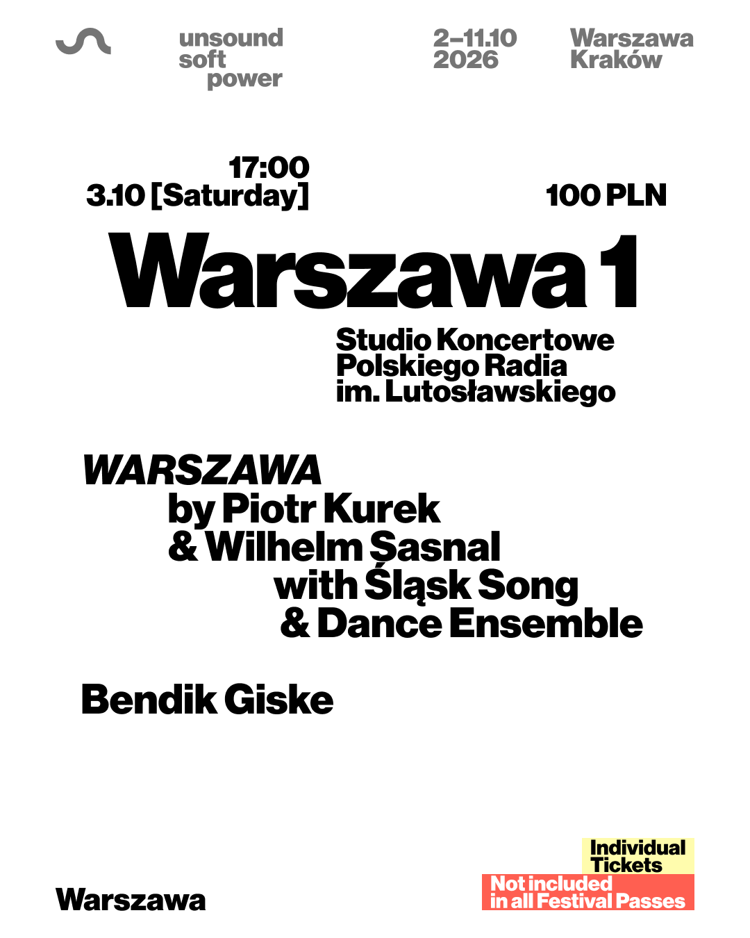 Unsound Warszawa 2026: WARSZAWA 1 - Piotr Kurek & Wilhelm Sasnal / Bendik Giske