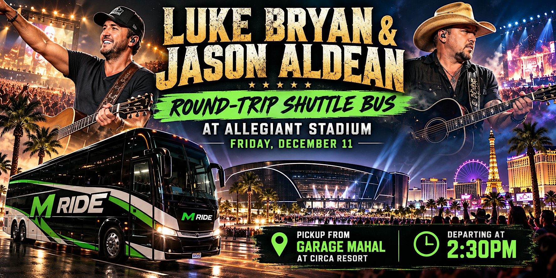 LUKE BRYAN & JASON ALDEAN SHUTTLE BUS R/T FROM CIRCA RESORT 12/11/2026