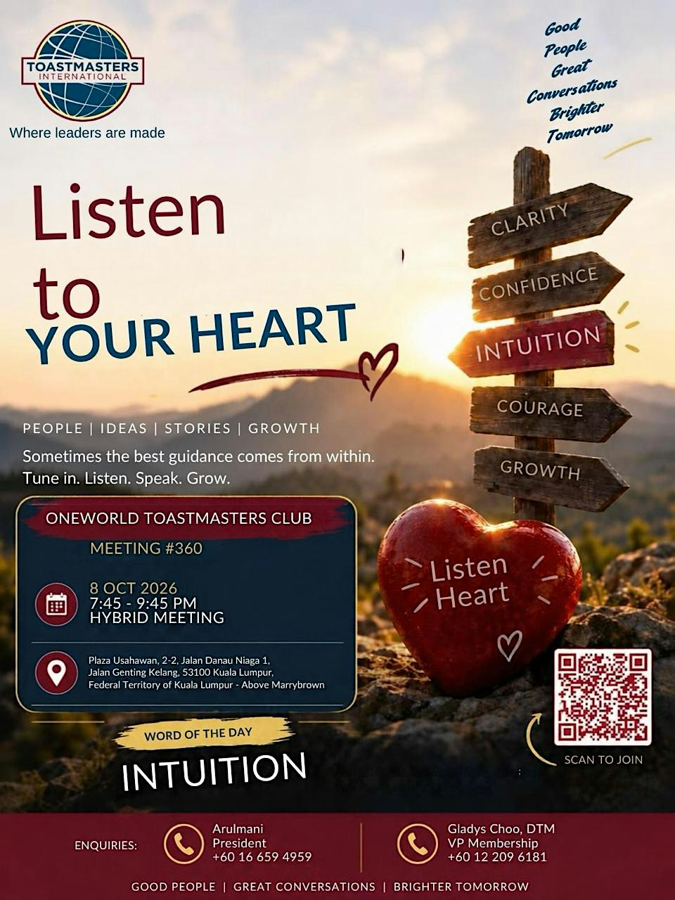OneWorld Toastmasters Club Meeting - 360 - Listen to your heart