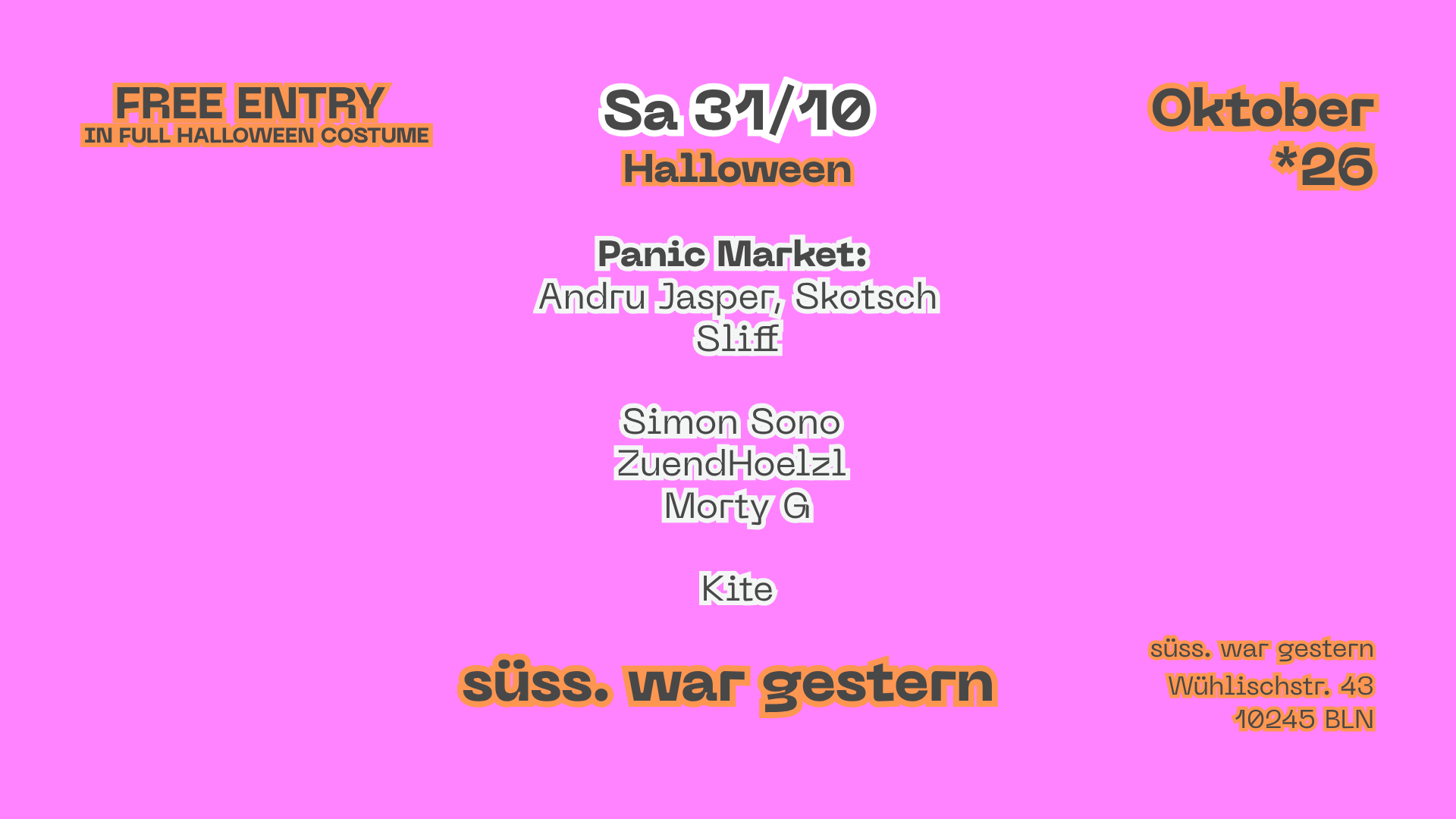Süsse Halloween FREE ENTRY IN FULL COSTUME