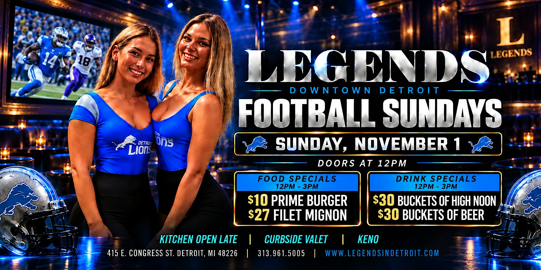Sunday Night Football at Legends Detroit | 30 FT Video Wall