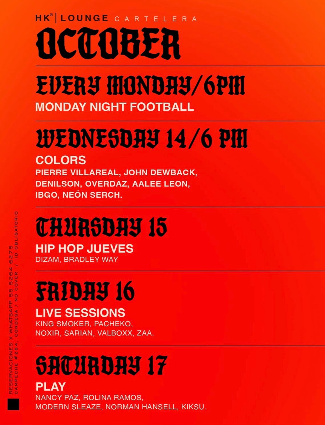 HOOKAH CARTELERA OCTOBER