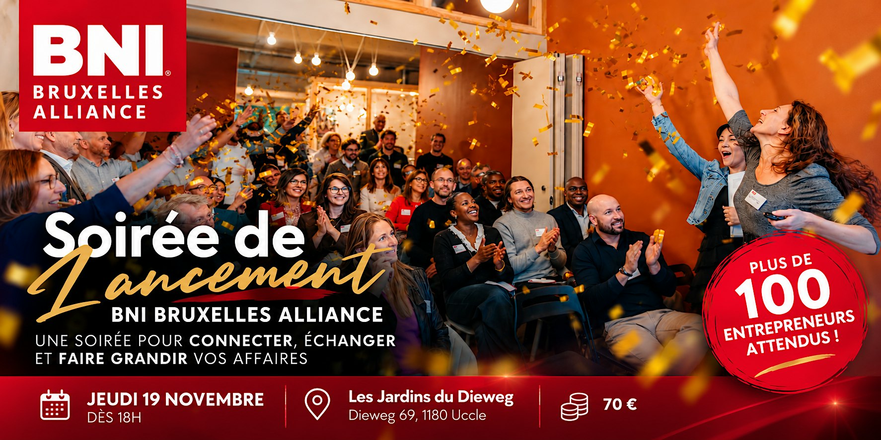 Soirée de lancement BNI Bruxelles Alliance | 100+ entrepreneurs, networking