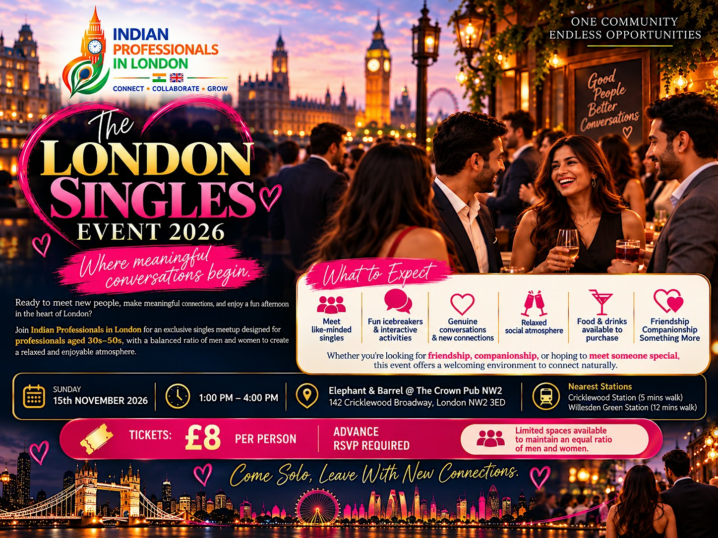 Indian Professionals in London Singles Event for All Age Group  30s-50s