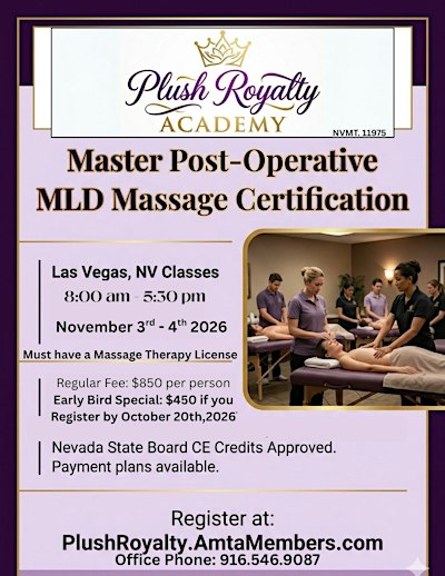 Join us in person for the M.L.D Post Op Massage 2-Day Cert and learn