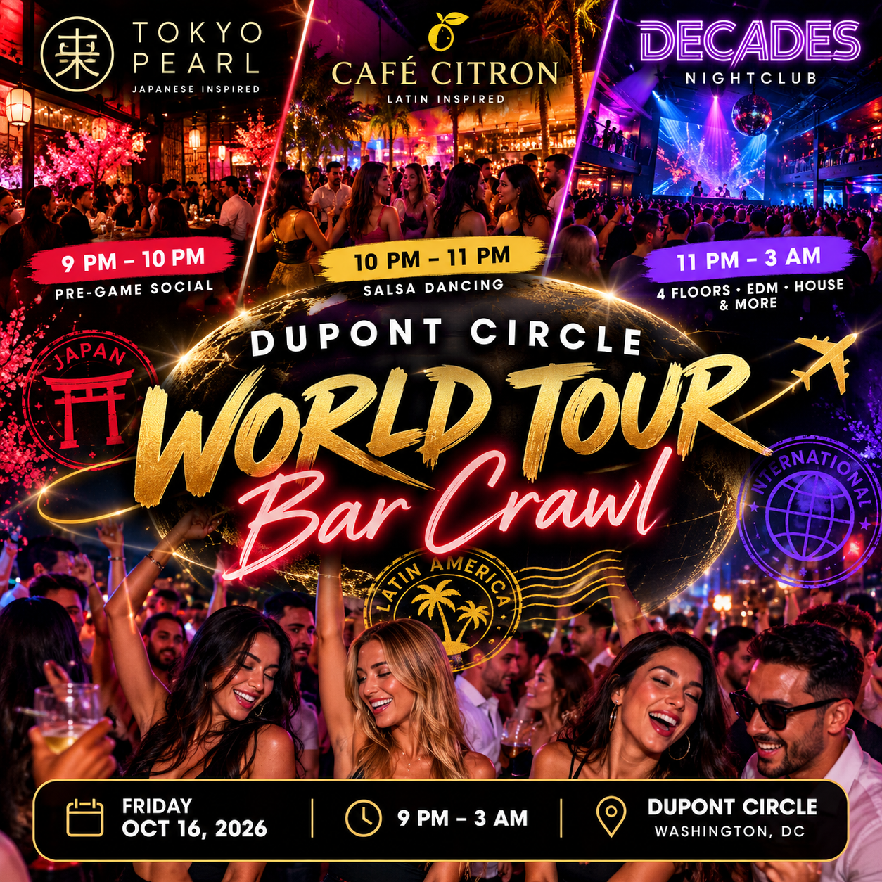 🌎 Dupont Circle World Tour Singles Bar Crawl 🍸🎉