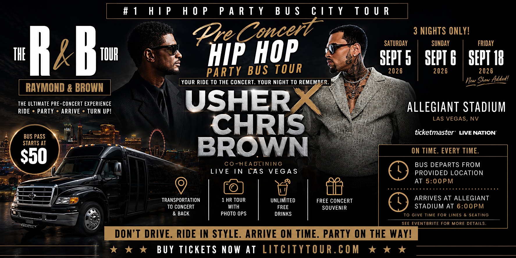 Usher & Chris Brown {R&B Tour}- Pre-Concert Hip Hop Party Bus Tour