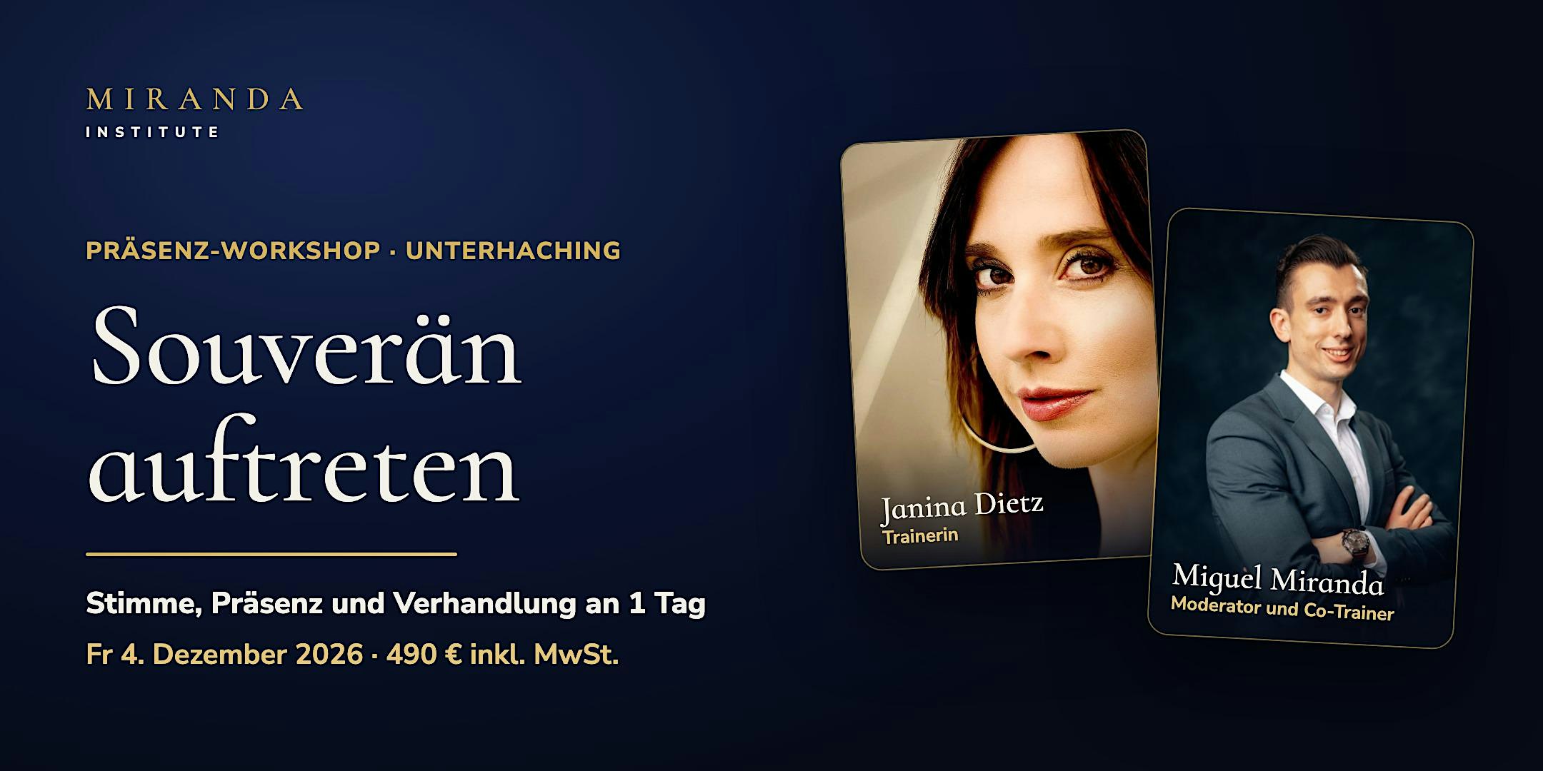 Souverän auftreten · Präsenz-Workshop mit Janina Dietz und Miguel Miranda