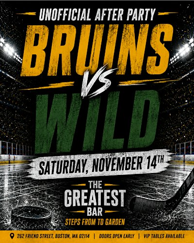 Bruins vs Wild Unofficial After Party @ The Greatest Bar