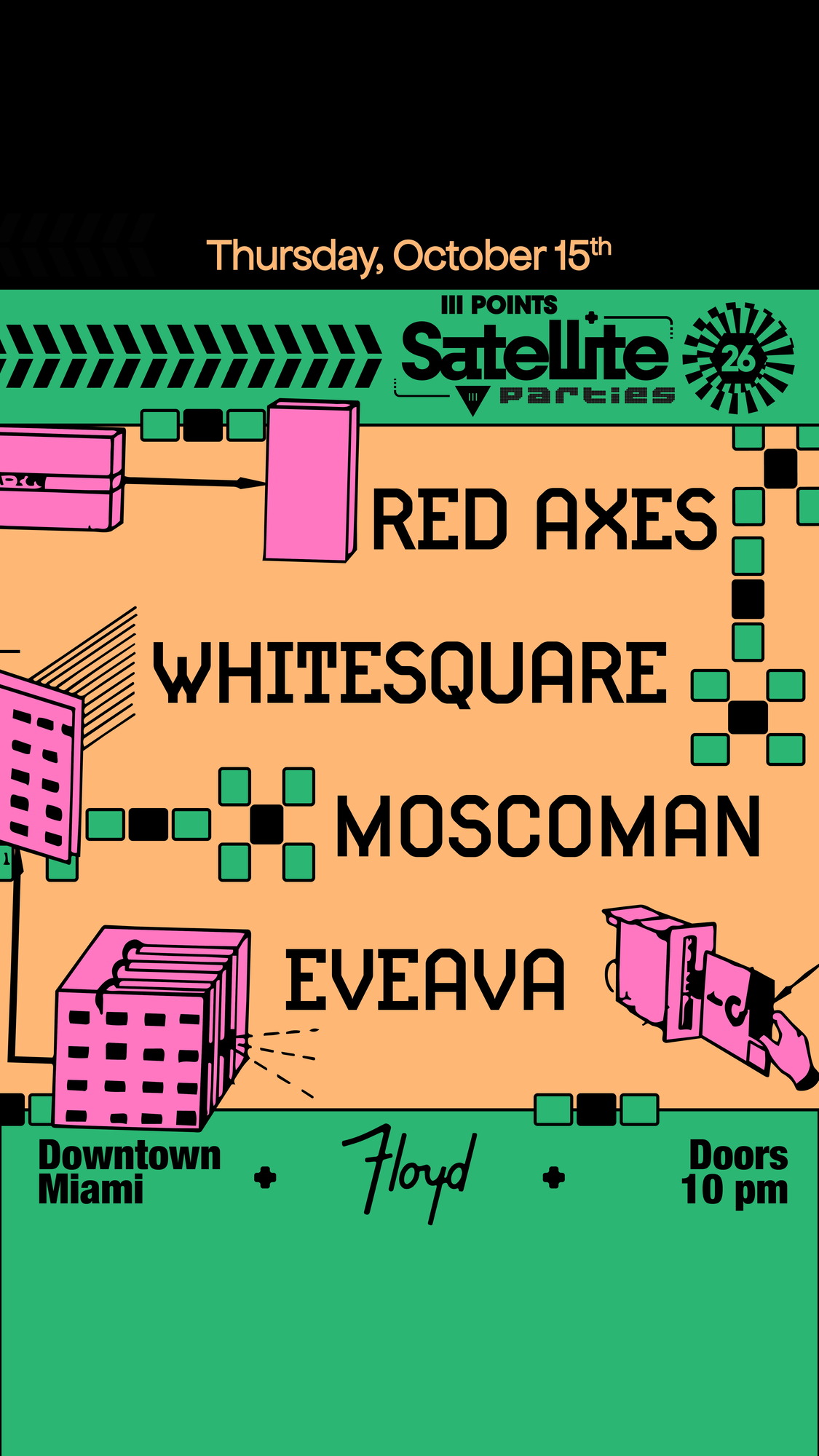 Satellite: Moscoman, Red Axes, & Whitesquare
