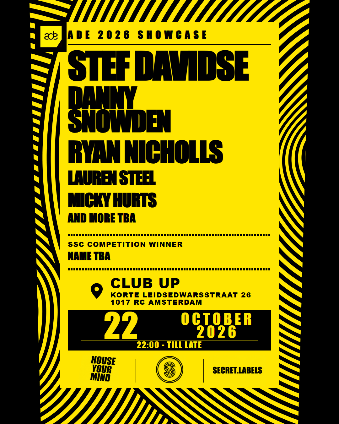 ADE Club Up Take-over with Stef Davidse, Danny Snowden, Ryan Nicholls, TBA, TBA