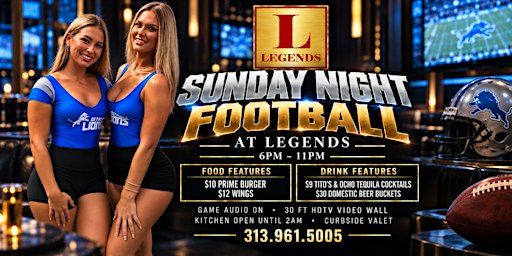 Sunday Night Football at Legends Detroit | 30 FT Video Wall