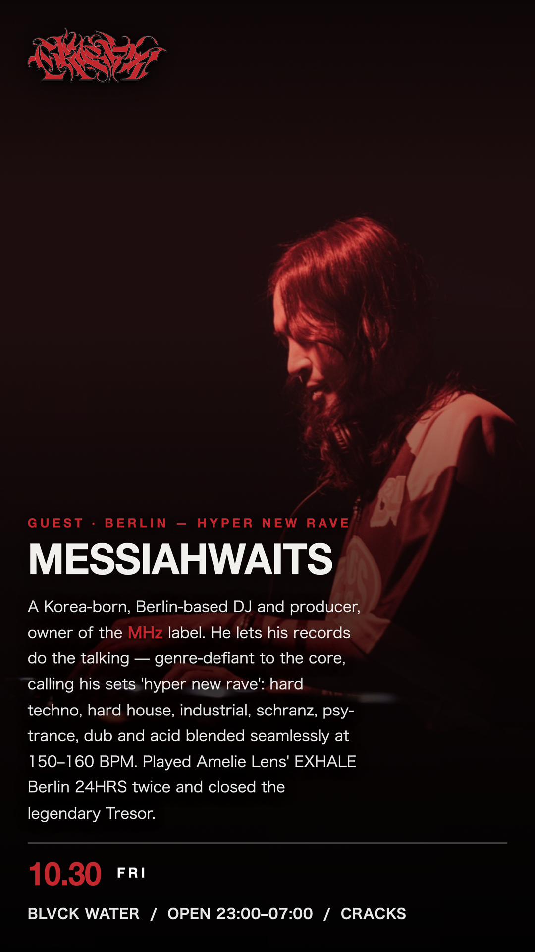 HALLOWEEN HARD TECHNO NIGHT 'CRACKS' invites Messiahwaits (MHz, Berlin) with FENGX2