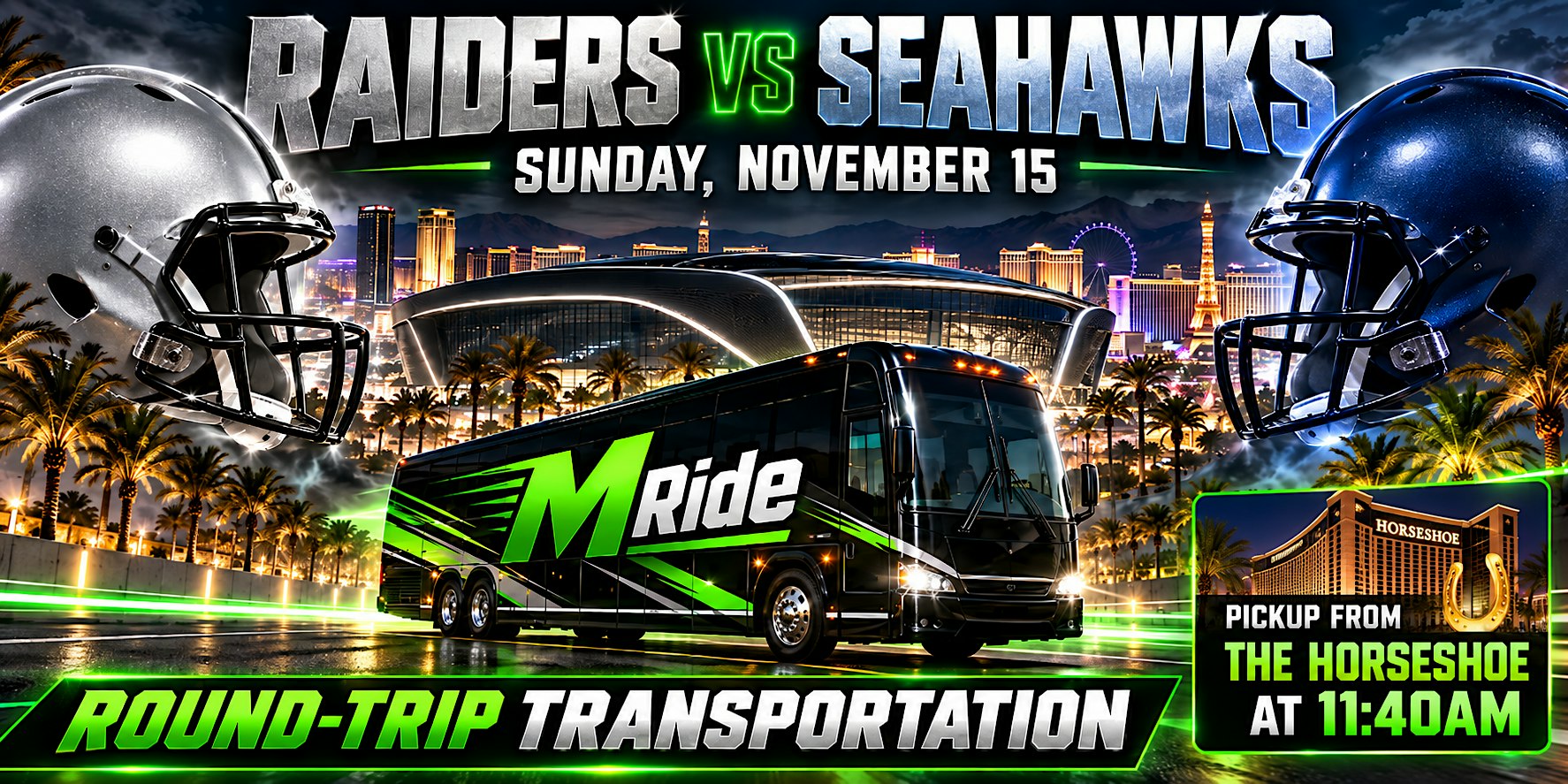 Las Vegas Raiders vs. Seattle Seahawks ROUNDTRIP SHUTTLE FROM HORSESHOE