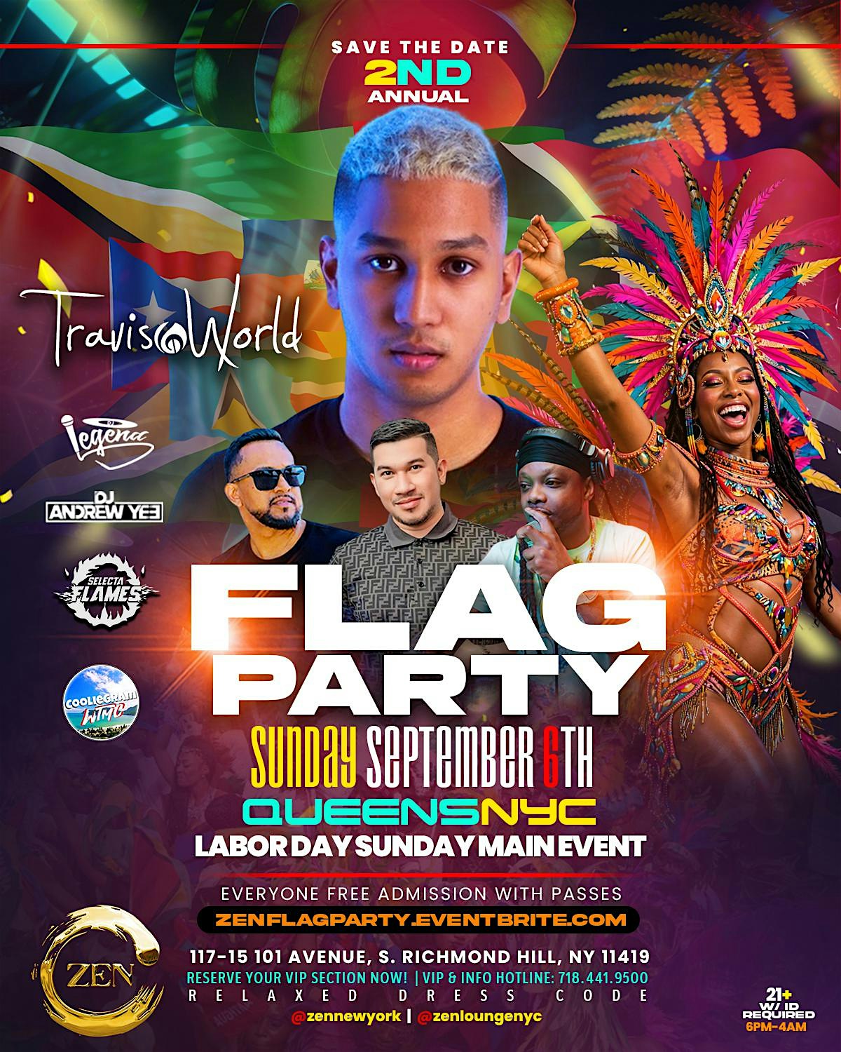 FLAG PARTY LABOR DAY SUNDAY AT ZEN! TRAVIS WORLD LIVE!