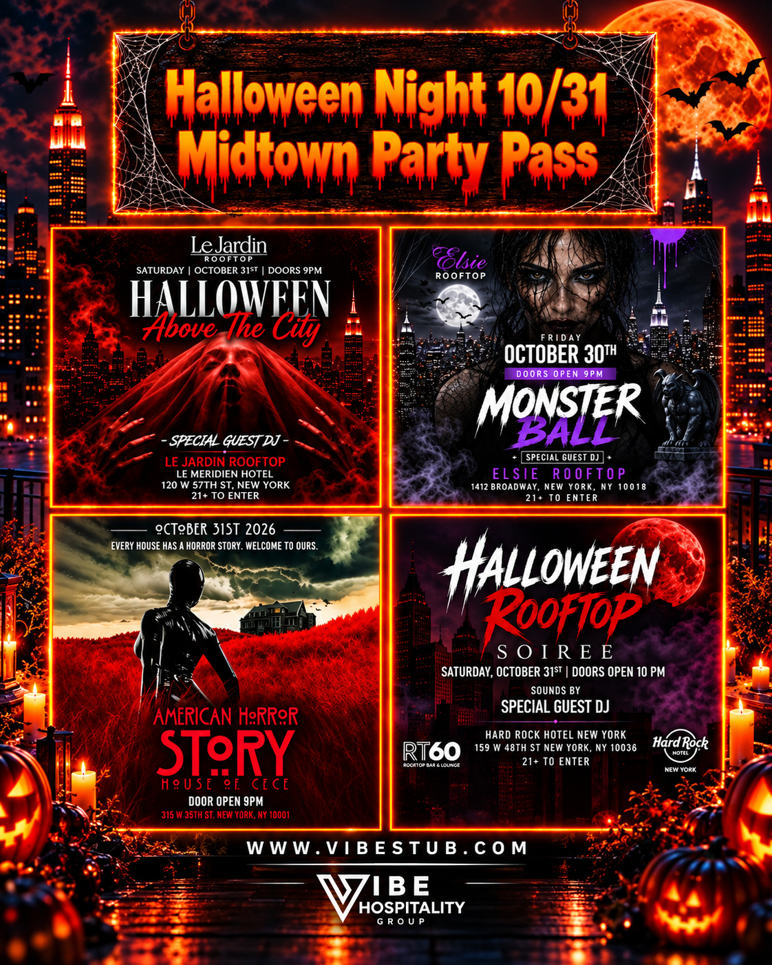 Halloween Night Midtown Party Pass Package! One Ticket with FOUR parties