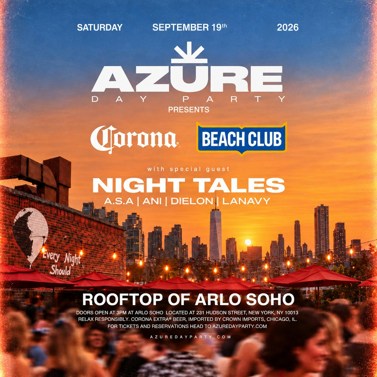 Azure Day Party  Presents : Corona Beach Club 9/19 w/Night Tales