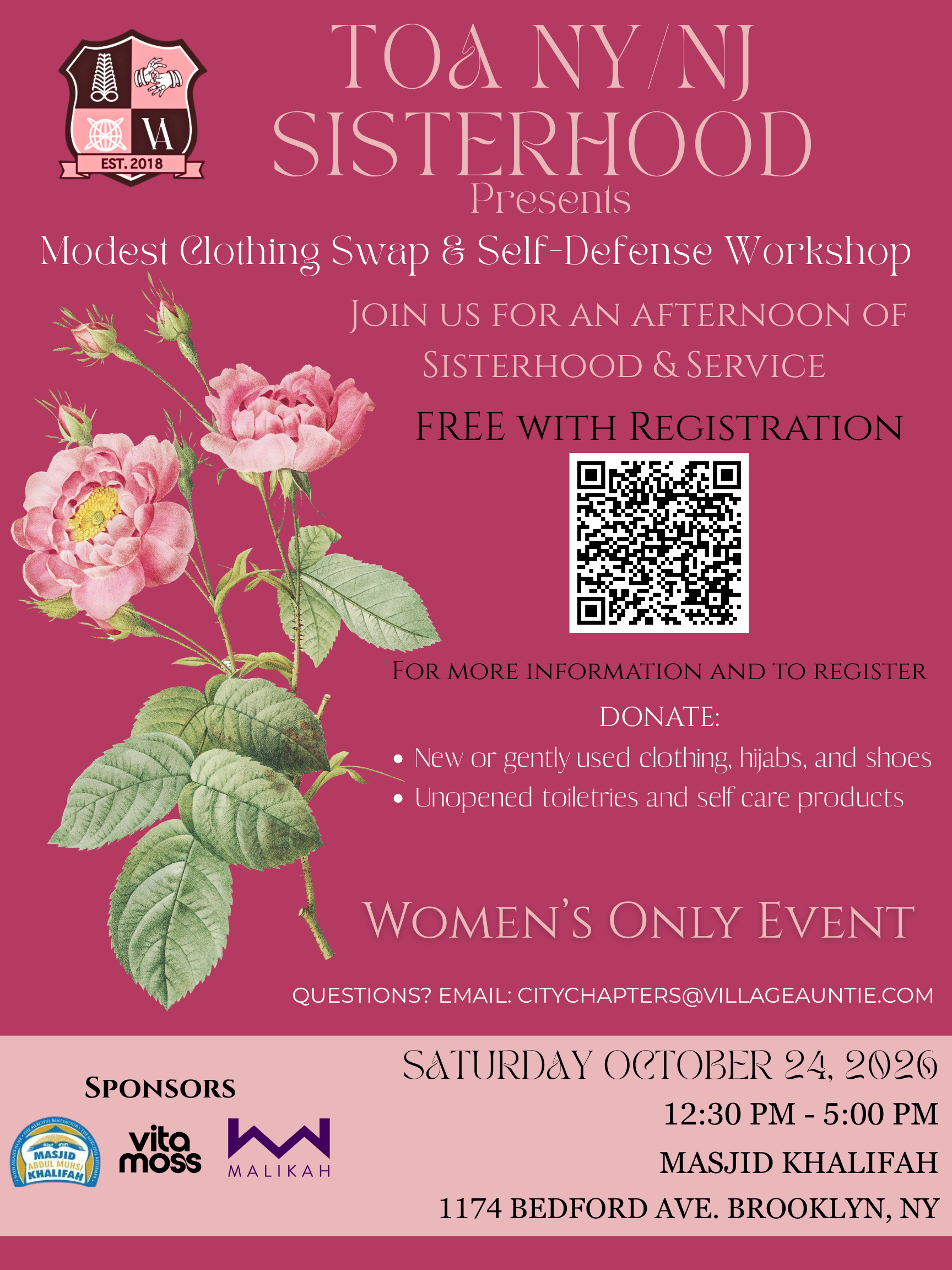 TOA NY/ NJ Sisterhood
Presents....
A Modest Clothing Swap & 
Self-Defense Workshop
