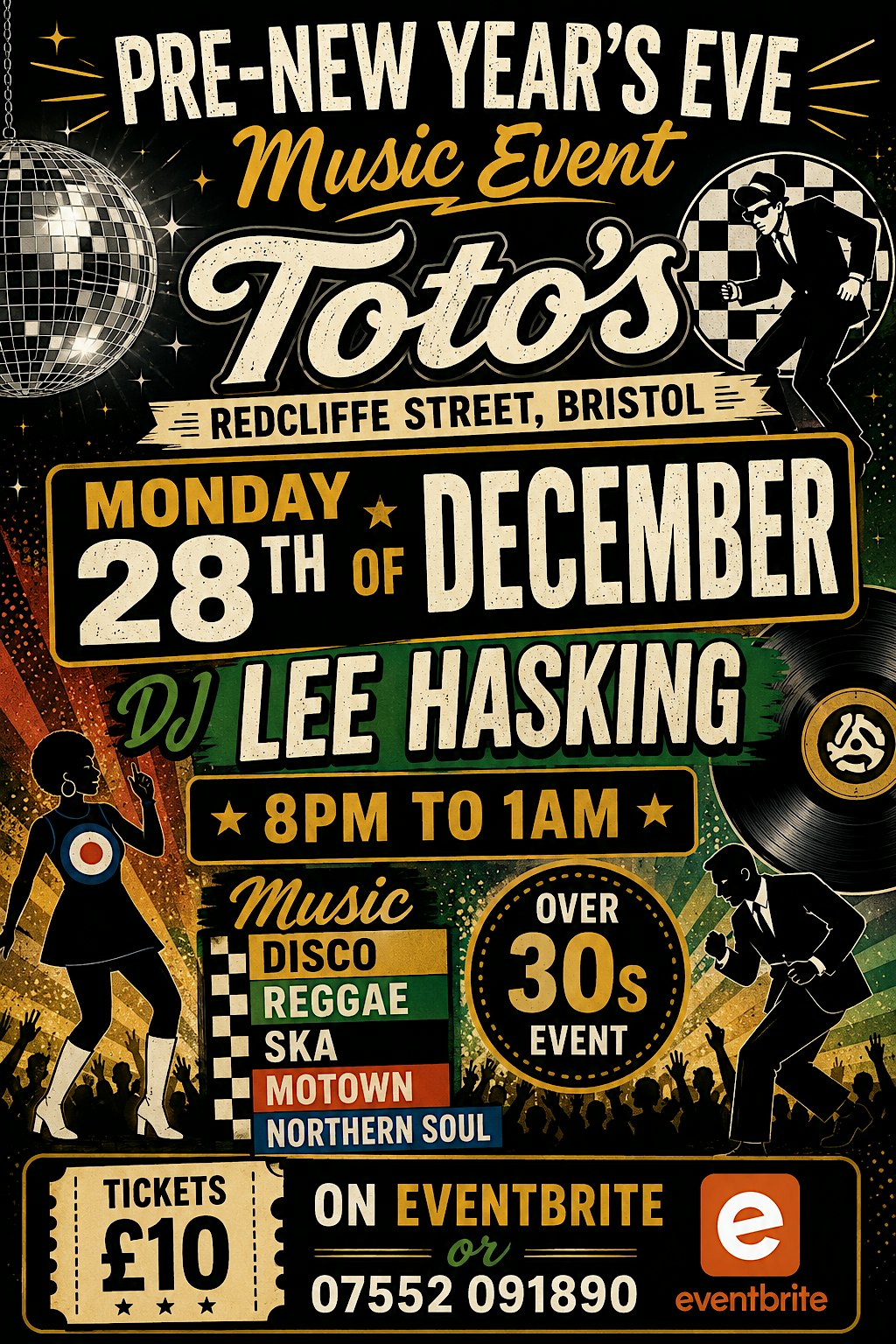 Over 30s  TOTOS Pre New Years  Eve event 28th Dec Dj Lee Hasking 8pm ±1am