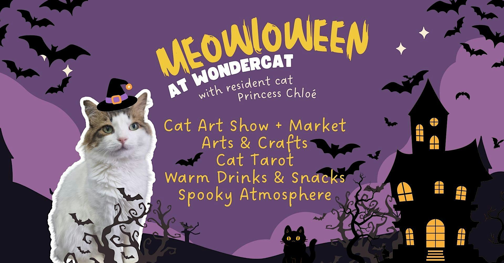 Meowloween (Halloween) with cat art and cat Chloe